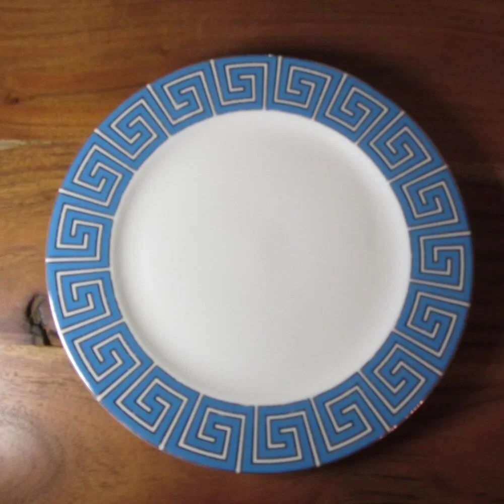 Jonathan Adler silver & blue greek key salad plates - pair of 2 (W5107)